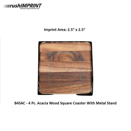 4 Pc. Acacia Wood Square Coaster With Metal Stand 2